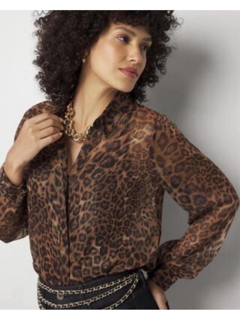 WHBM NWT Women’s Leopard Print Lurex™ Shirt In Signature Leopard Vachetta-Medium